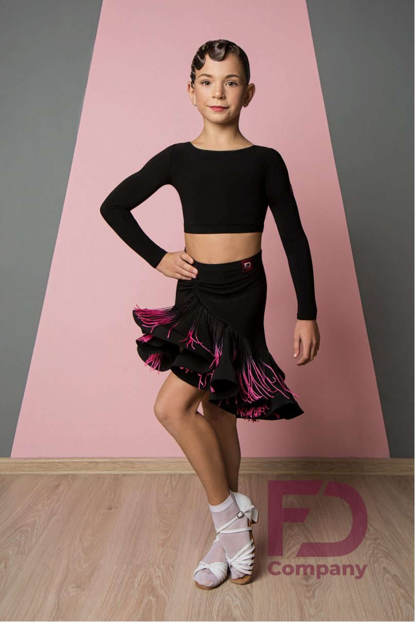 Ballroom latin dance skirt for girls by FD Company style Юбка ЮЛ-1031/1/Black (Fringe black and yellow)