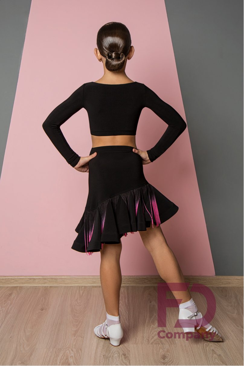 Ballroom latin dance skirt for girls by FD Company style Юбка ЮЛ-1031/1/Black (Fringe black and gray)