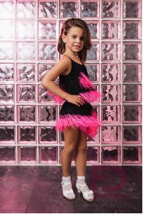 Ballroom latin dance skirt for girls by FD Company style Юбка ЮЛ-539/Black (Black&orange fringe)