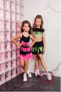 Ballroom latin dance skirt for girls by FD Company style Юбка ЮЛ-539/Black (Black&orange fringe)