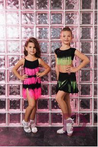 Ballroom latin dance skirt for girls by FD Company style Юбка ЮЛ-539/Black (Black&light green fringe)