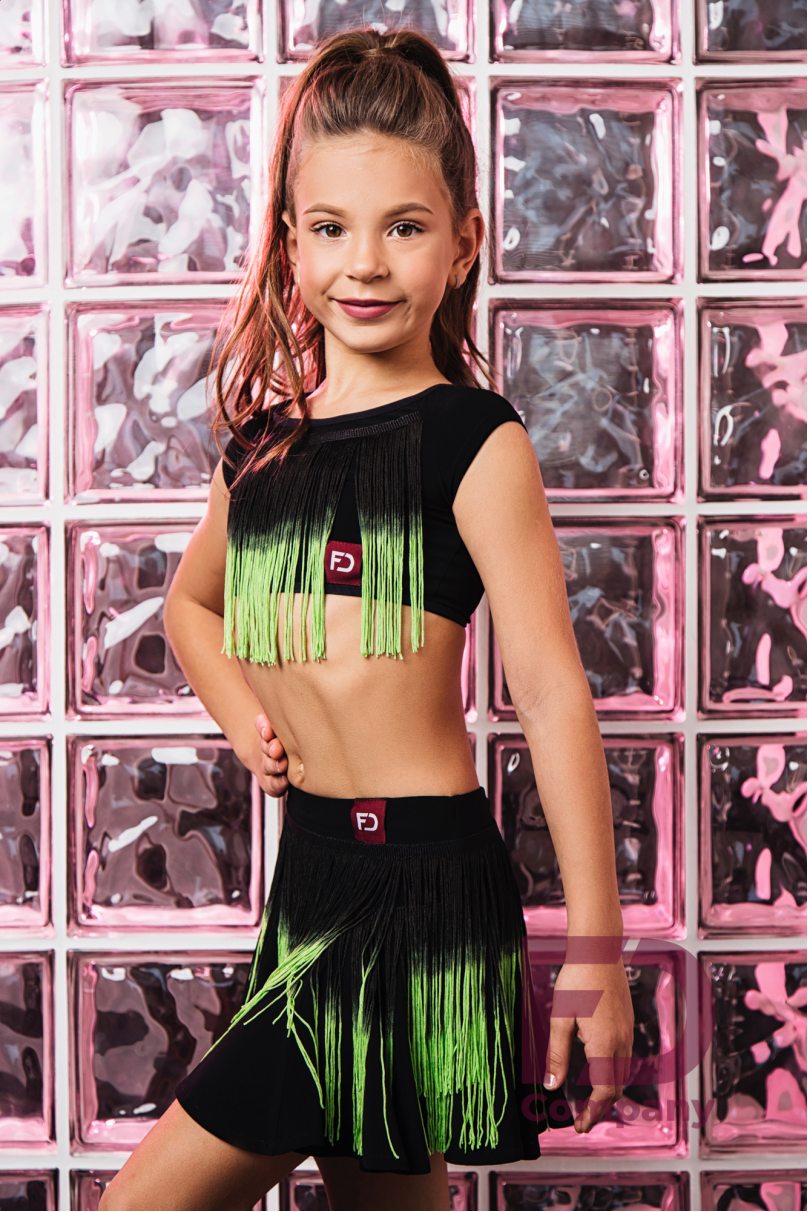 Ballroom latin dance skirt for girls by FD Company style Юбка ЮЛ-537/Black (White fringe)