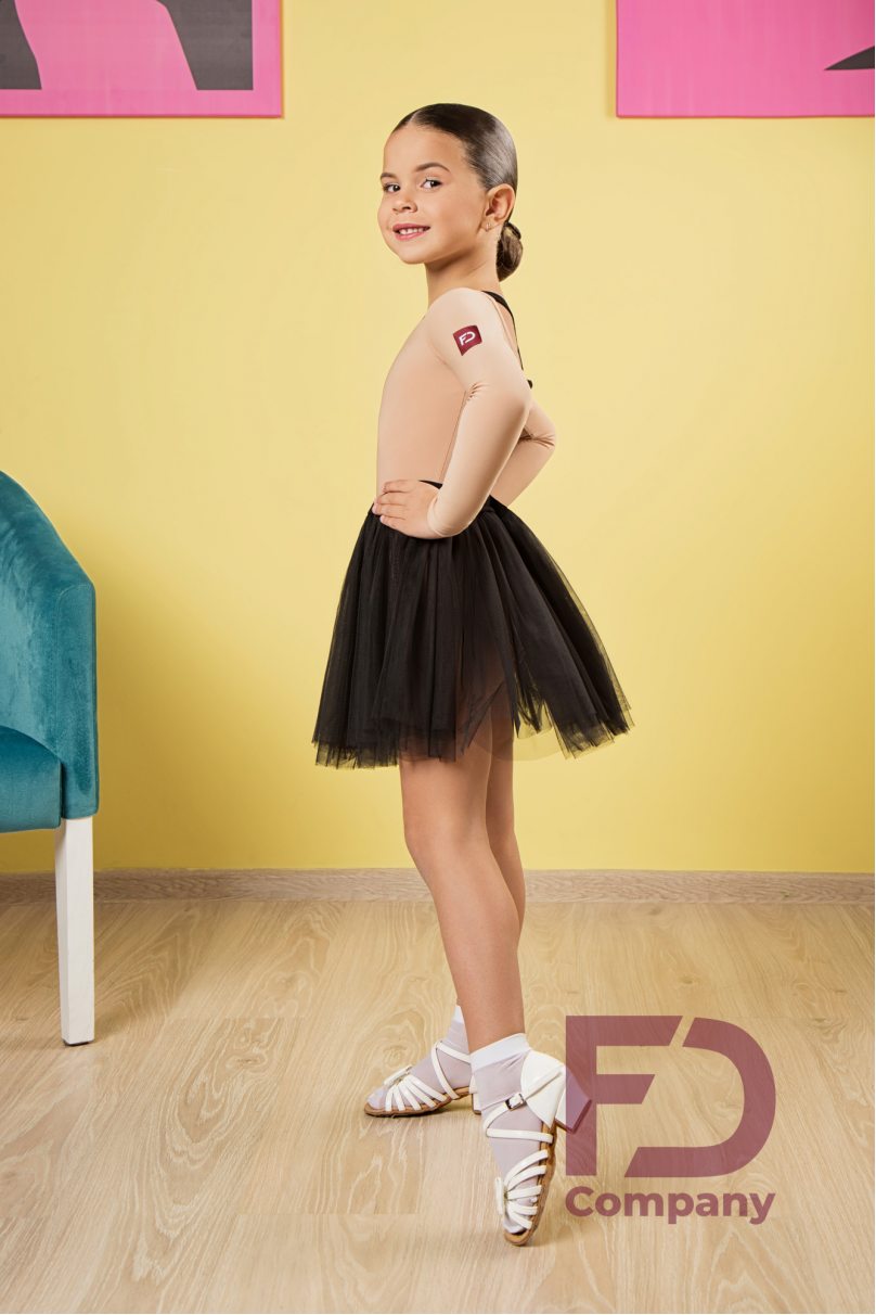 Ballroom latin dance skirt for girls by FD Company style Юбка ЮЛ-5/2 KW/Orange (Belt black)