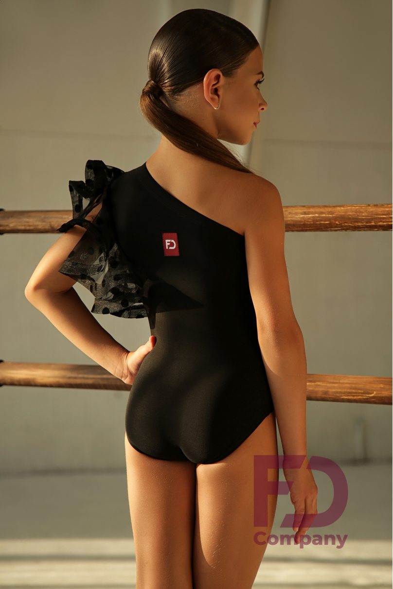 Купальник для бальных танцев для девочек от бренда FD Company модель Купальник КУ-1224/Black (Sleeve mesh flock large peas)