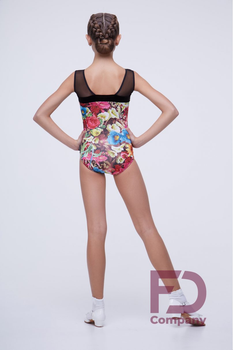 Купальник для бальных танцев для девочек от бренда FD Company модель Купальник КУ-856/Rose print (Black velor and mesh)