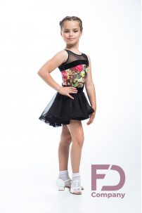 Girls dance leotard by FD Company style Купальник КУ-856/Red (Black velour and mesh)