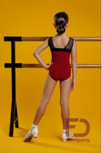 Girls dance leotard by FD Company style Купальник КУ-856/2/Red (Black velour and mesh)