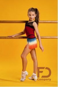 Girls dance leotard by FD Company style Купальник КУ-856/2/Turquoise (Black velour and mesh)