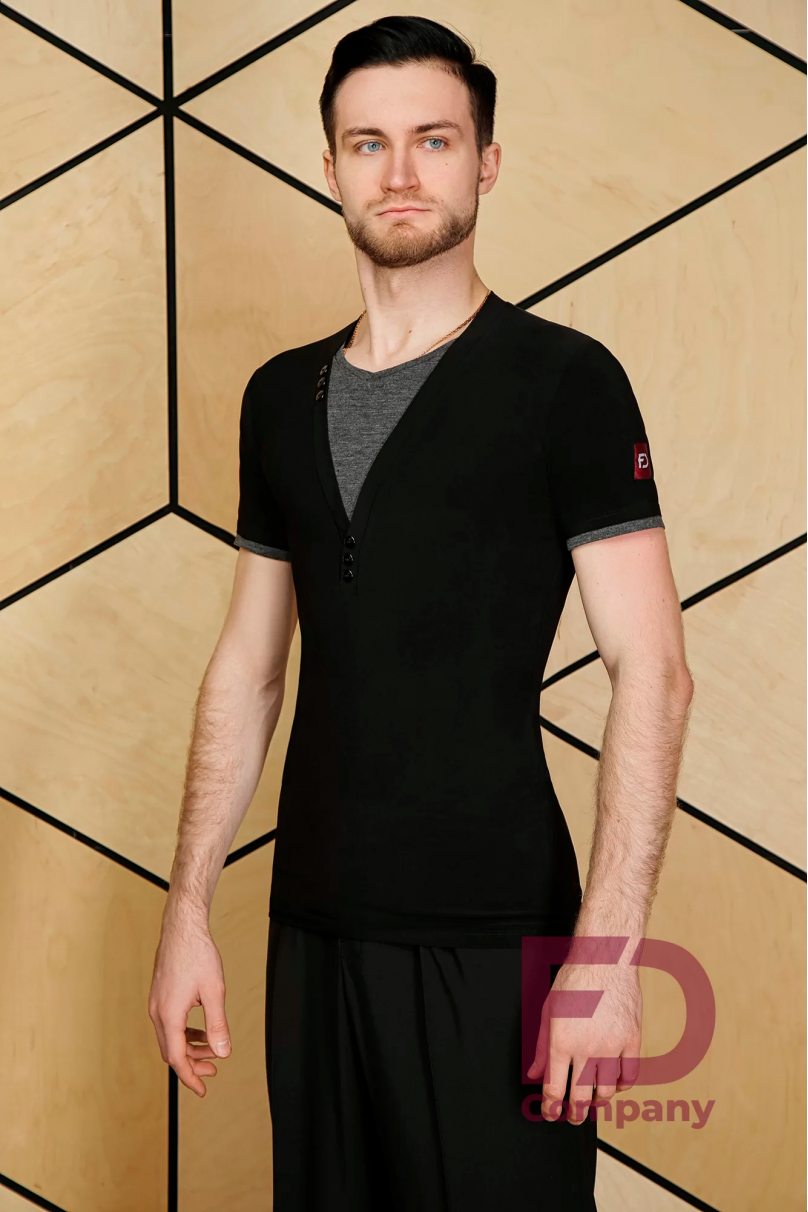 Mens latin dance T-shirt by FD Company style Рубашка РМ-1152/1/Black (Insert dark gray)
