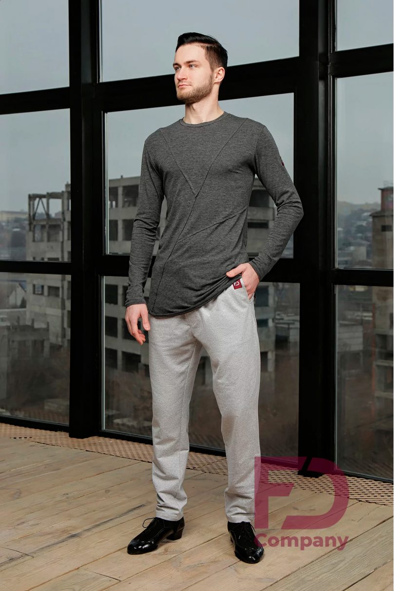 Mens latin dance shirt by FD Company model Рубашка РМ-1154/Light grey