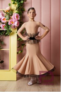 Beige ballroom dress for dance fitted silhouette