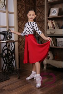 Red standard skirt for dance with velvet belt