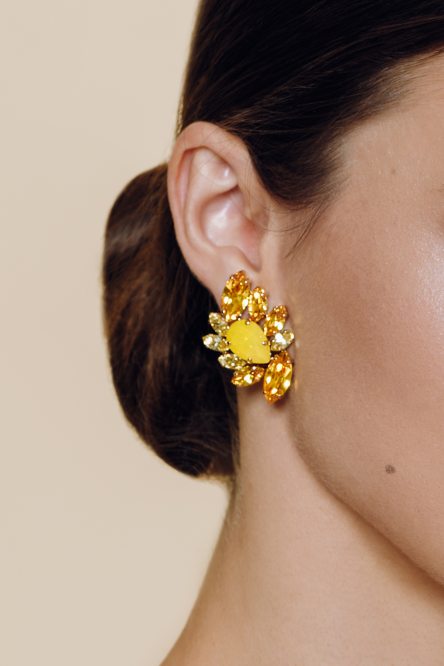 Жіночі аксесуари для танців від бренду The Glow Jewelry код продукту Opal Clip Earrings Yellow/Yellow Gold