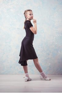 Ballroom latin dance skirt for girls by Grand Prix clothes style SHS5H27 Kids/Black