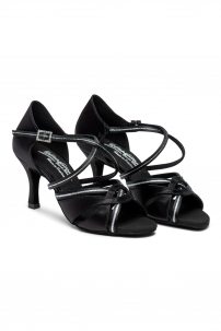 Chaussures de Danse Latine marque International Dance Shoes modèle Mia Sequin - Black Satin/Silver Sequin