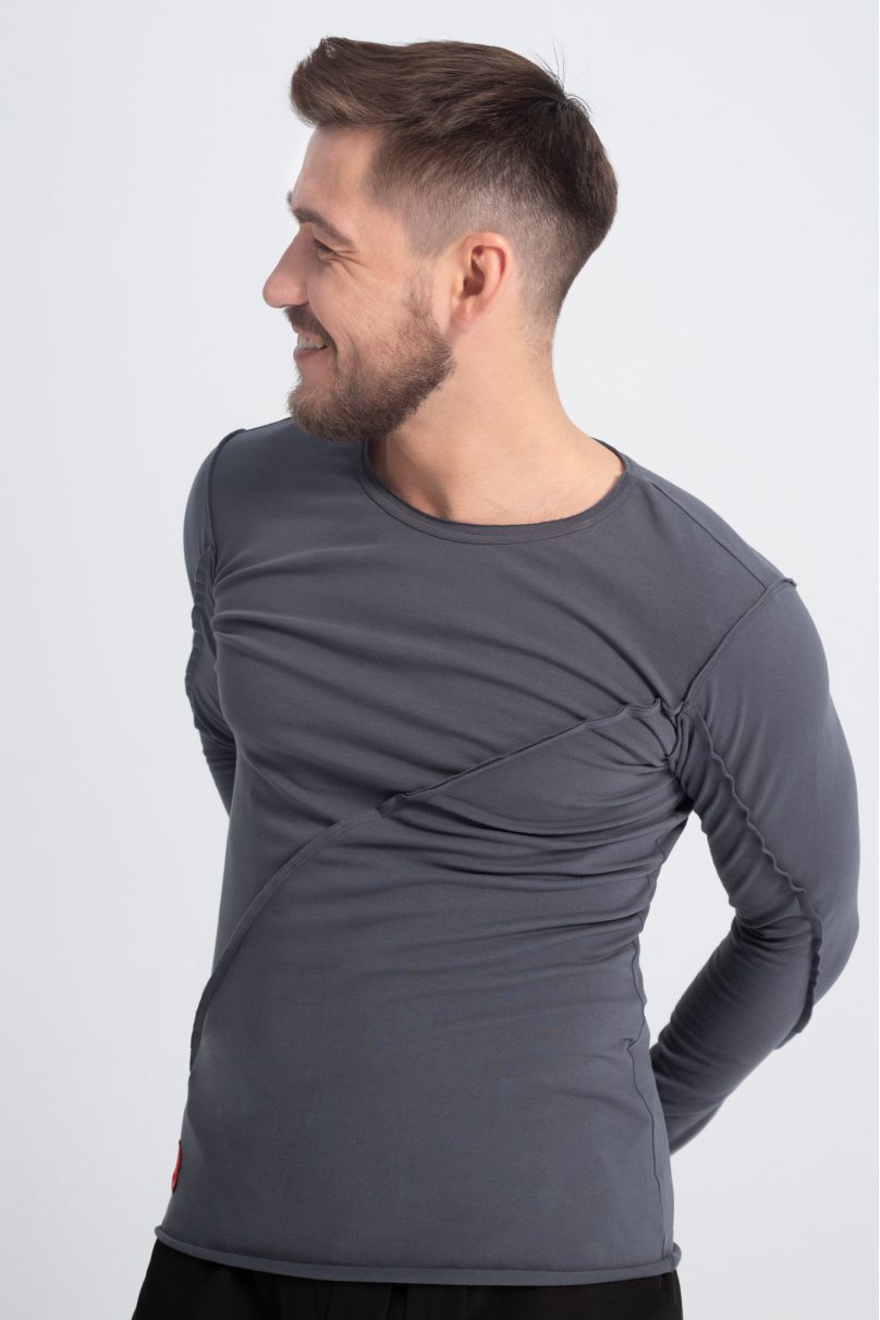 Мужская рубашка для бальных танцев латина от бренда PRIMABELLA модель Кофта ASSIMETRIA GREY