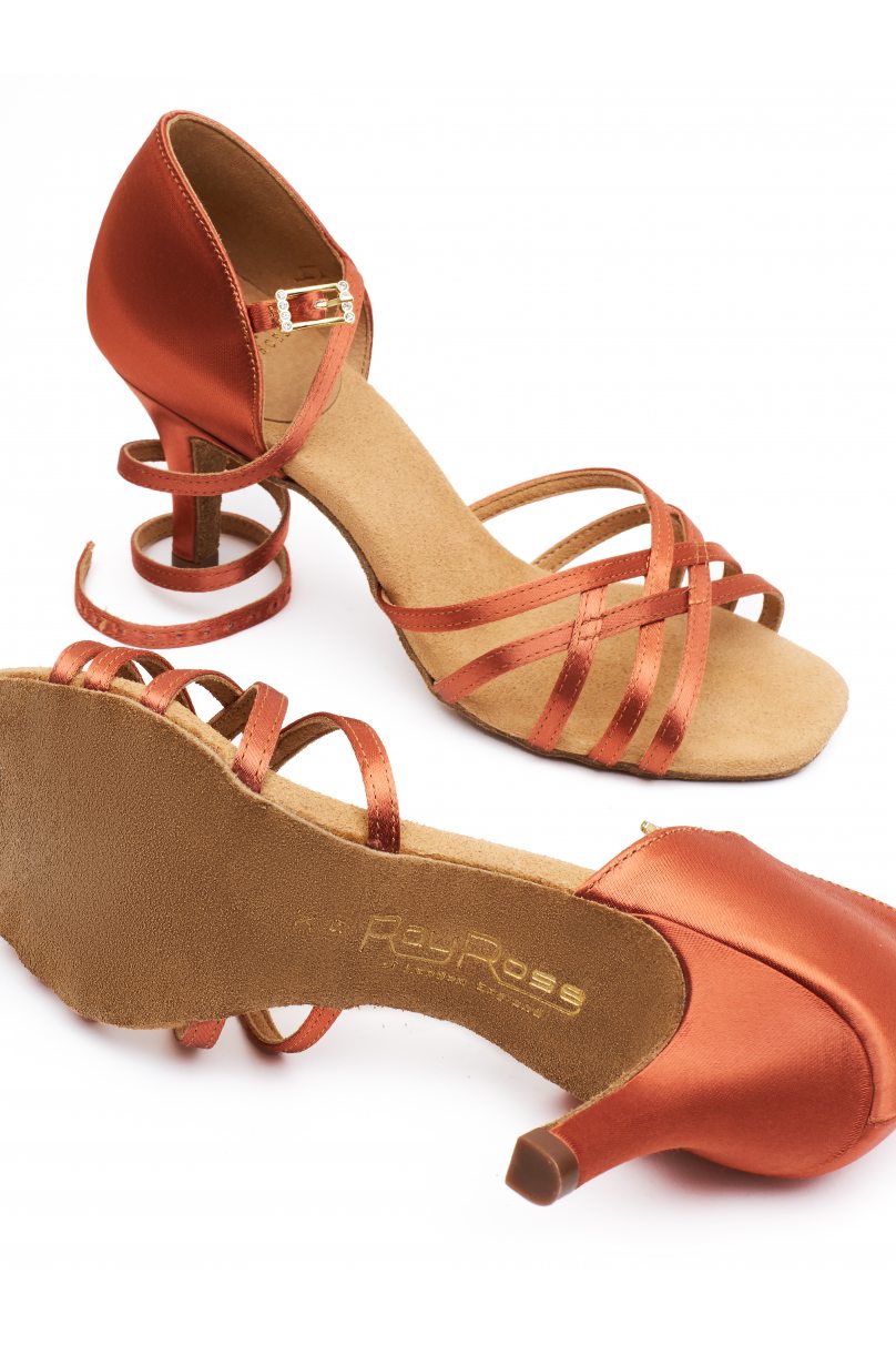 Женские туфли для бальных танцев латина от бренда Ray Rose модель H860XLTAN SATIN U/F Dark Tan