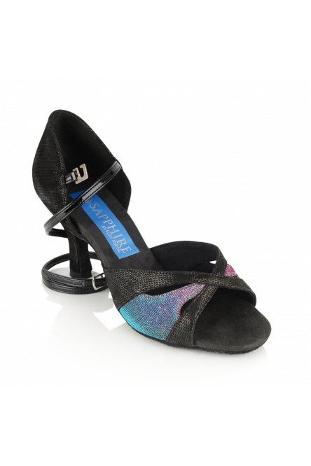 Dragonfly - Pink-Blue Pearl/Black Lustre Leather  Ladies Latin Dance Shoes