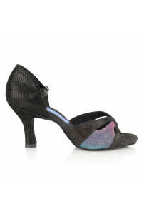 Dragonfly - Pink-Blue Pearl/Black Lustre Leather  Ladies Latin Dance Shoes