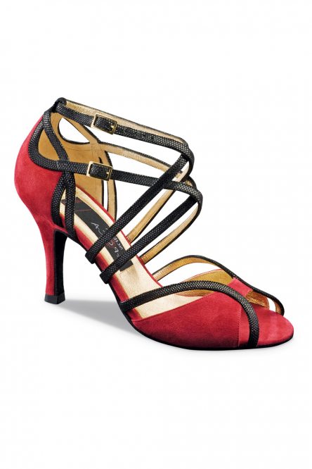 Women's Argentine Tango|Salsa|Bachata Dance Shoes Cosima Suede red&Shimmering suede black