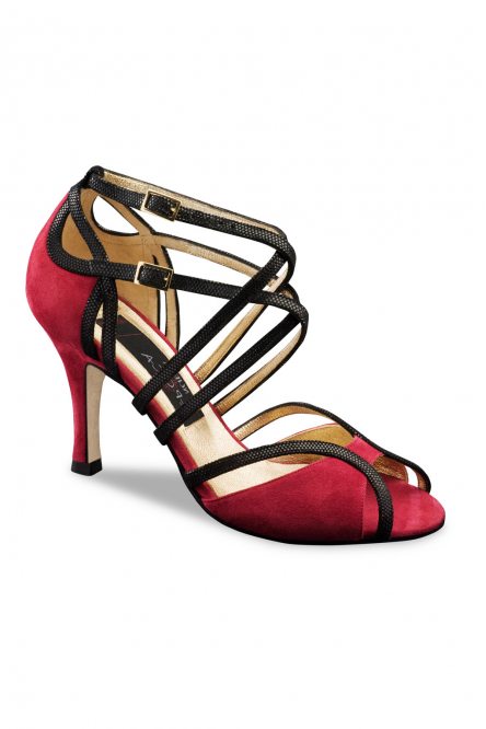 Women's dance shoes Cosima LS/Suede red/Shimmering suede black for Argentine tango, salsa, bachata by Werner Kern