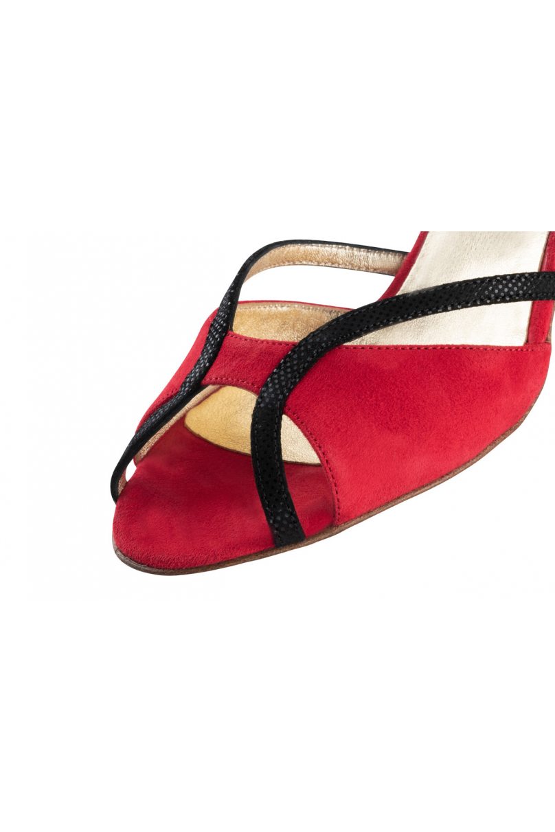Women's dance shoes Cosima LS/Suede red/Shimmering suede black for Argentine tango, salsa, bachata by Werner Kern