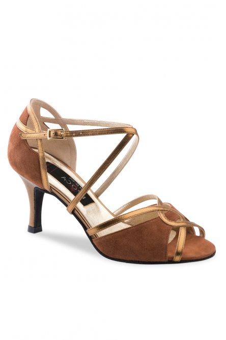 Women's Dance Shoes for Argentine Tango | Salsa | Bachata HELEN Suede brown/Nappa leather copper