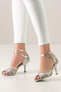 Social dance shoes Werner Kern model Pearl/Nappa leather/Brocade platin silver
