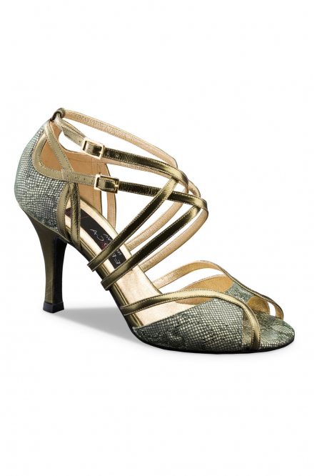 Social dance shoes Werner Kern model Penelope/Printed leather/Nappa leather olive