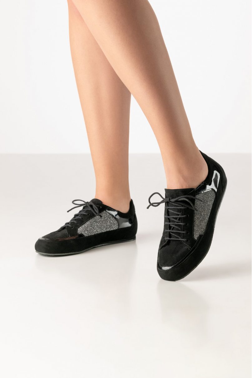 Dance shoes for Swing, Twist, Zumba, Boogie Woogie Werner Kern model Carol/Suede/Patent black/brocade black