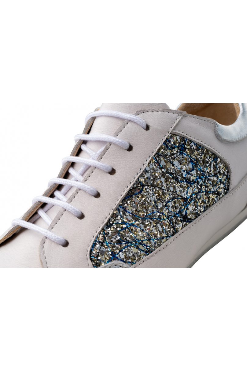 Dance shoes for Swing, Twist, Zumba, Boogie Woogie Werner Kern model Carol/Nappa white/Chevro silver/brocade white