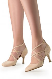 Women's dance shoes Valeria LS/Shimmering suede beige for Argentine tango, salsa, bachata by Werner Kern