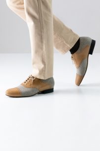 Social dance shoes Werner Kern model Tadil/Canvas beige/Nappa leather brown