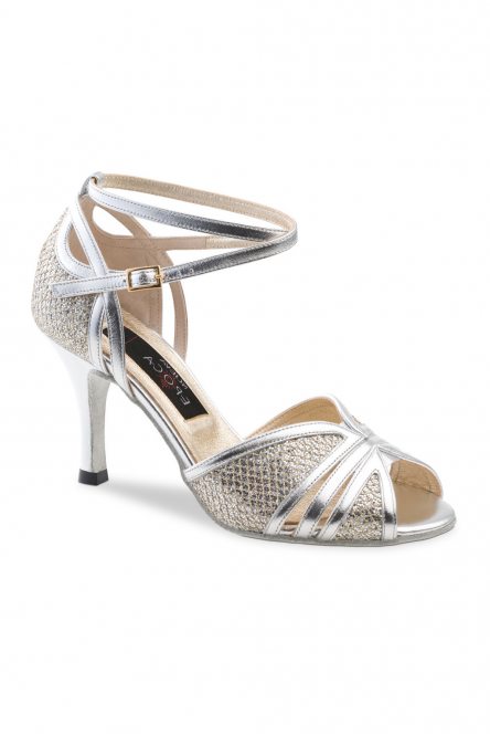 Social dance shoes Werner Kern model Pearl/Nappa leather/Brocade platin silver