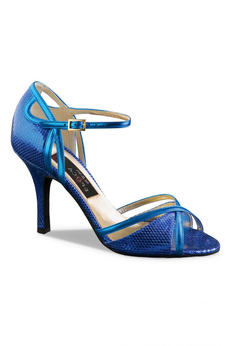 Women's dance shoes Angeles/Printed leather/Nappa leather blue for Argentine tango, salsa, bachata by Werner Kern