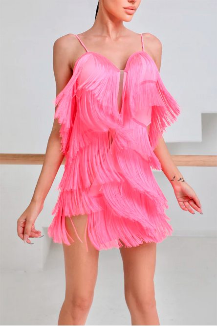 Women's Latin Dance BODY TWIST Dress Hot Pink