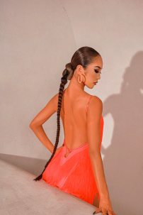 Latin dance dress by ZYM Dance Style model 2205 Neon Orange