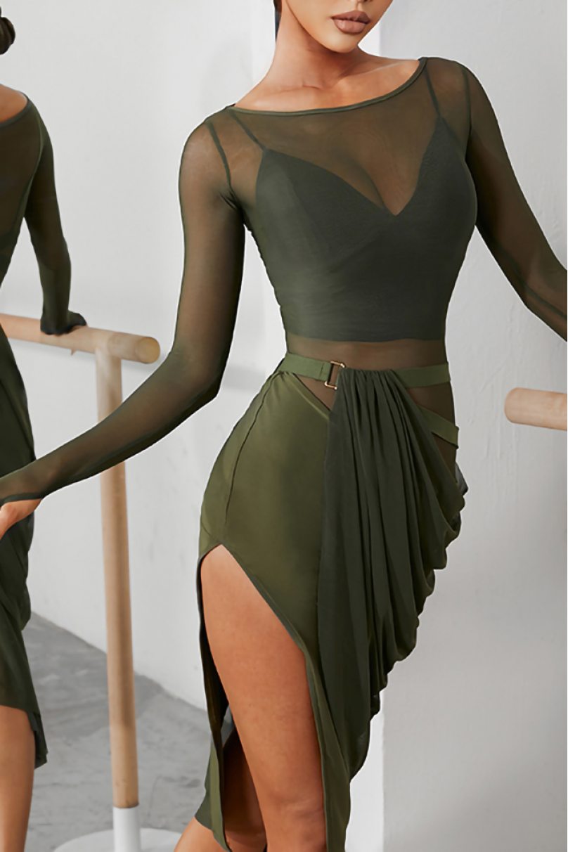 Dark Green Mesh Plus Dress for Dance