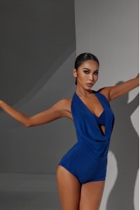 Women's Latin Dance Tulip Scam Bodysuit Jewelry Blue