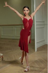 Latin dance dress by ZYM Dance Style model 2366 Wine Red