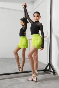 Спідниця для бальних танців для латини від бренду ZYM Dance Style модель 2137 Neon Yellow