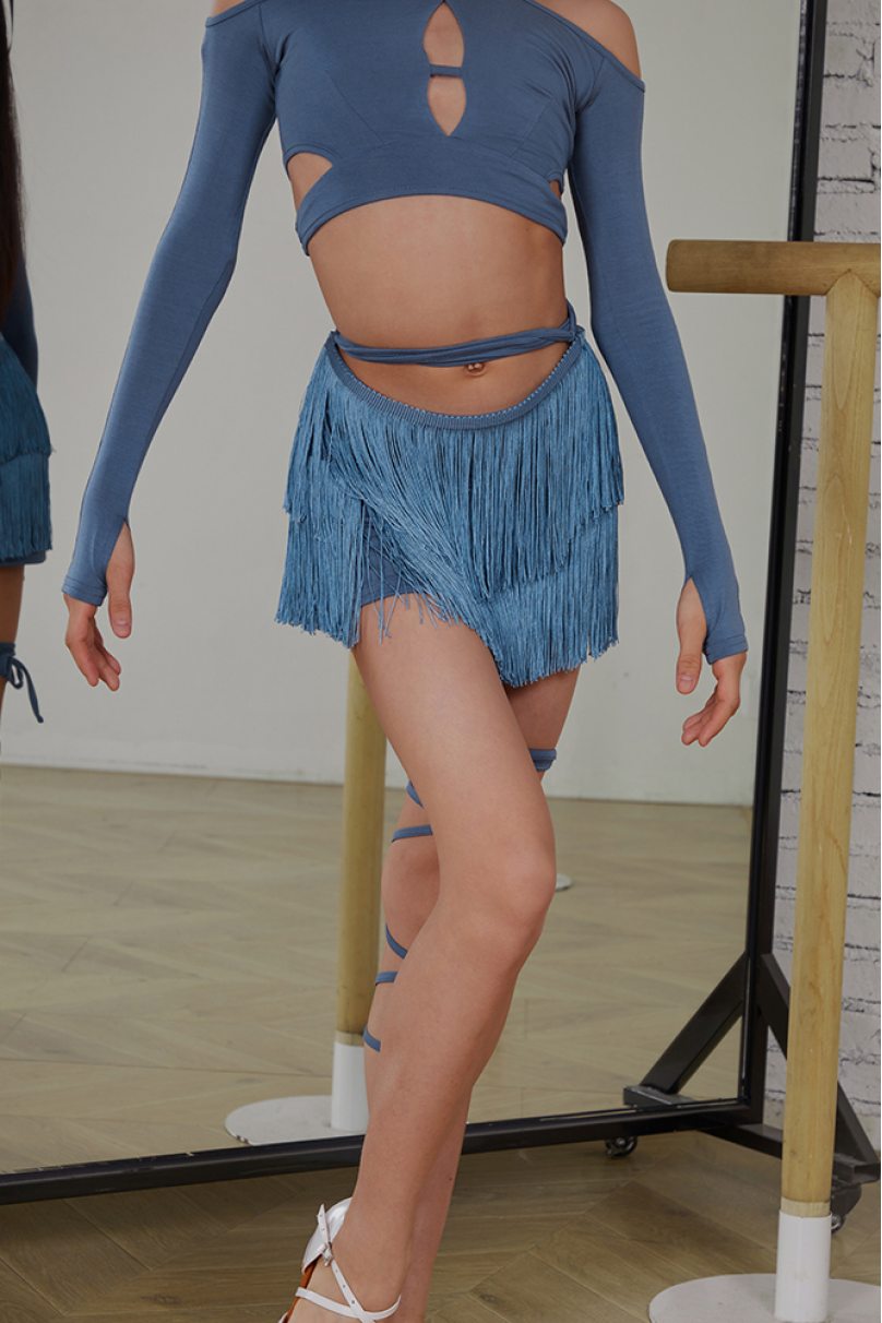 Спідниця для бальних танців для латини від бренду ZYM Dance Style модель 23115 Denim Blue