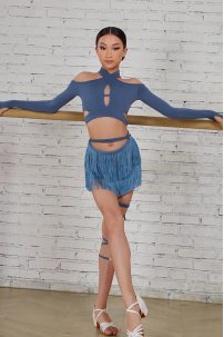 Latin dance skirt by ZYM Dance Style model 23115 Denim Blue