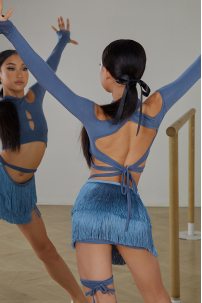 Спідниця для бальних танців для латини від бренду ZYM Dance Style модель 23115 Denim Blue