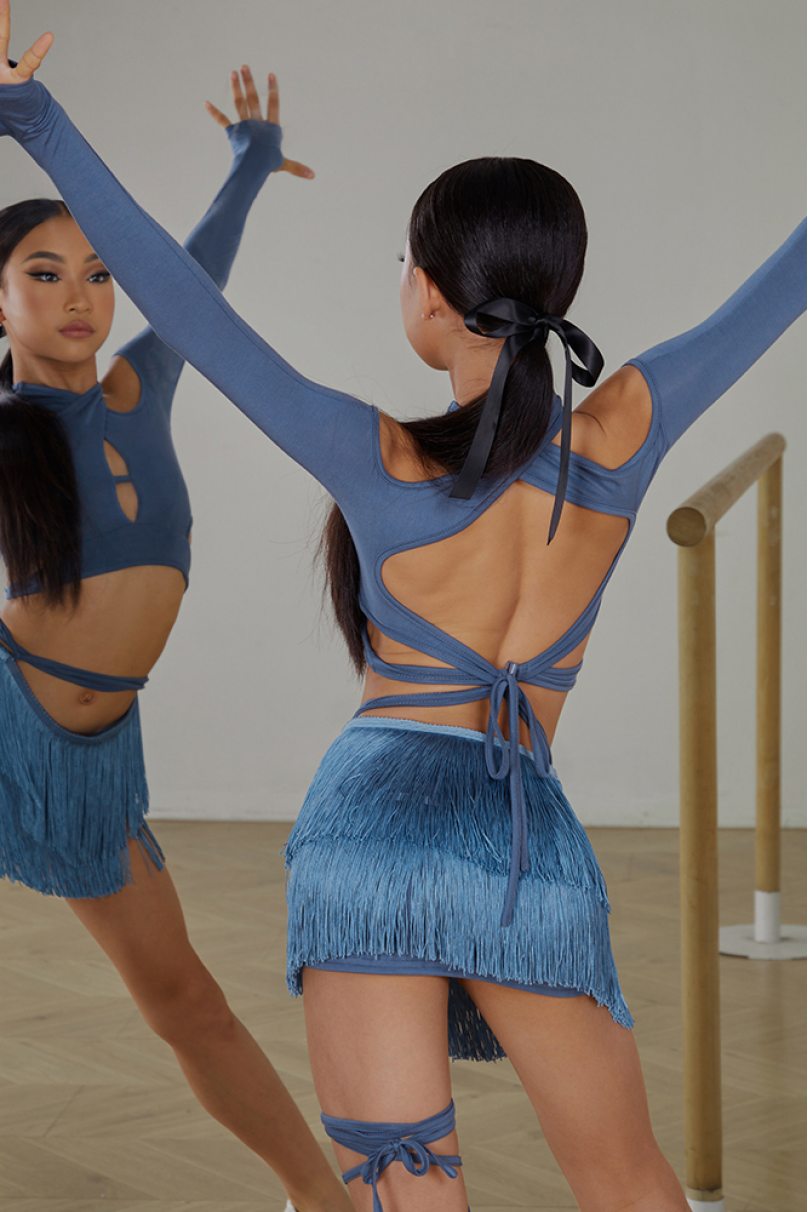 Юбка для бальных танцев для латины от бренда ZYM Dance Style модель 23115 Denim Blue
