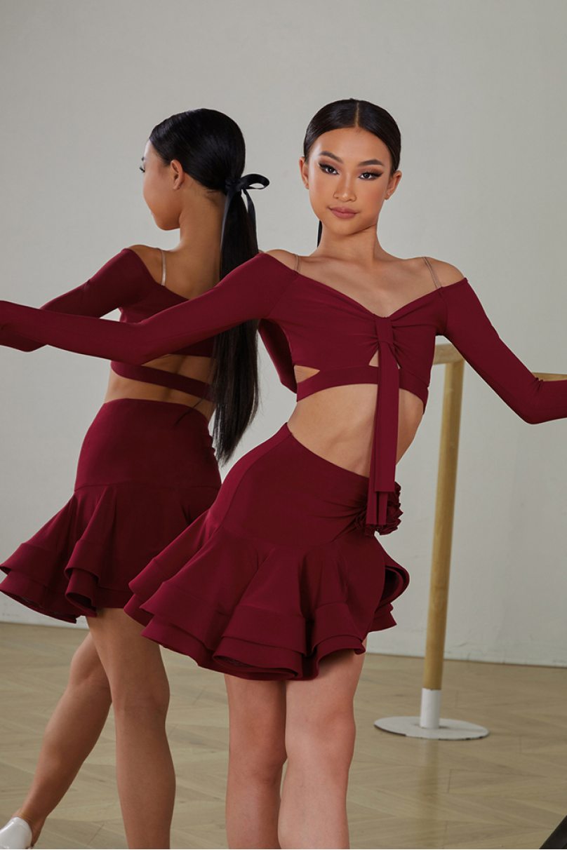 Юбка для бальных танцев для латины от бренда ZYM Dance Style модель 23117 Berry Red