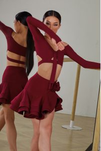 Latin dance skirt by ZYM Dance Style model 23117 Berry Red