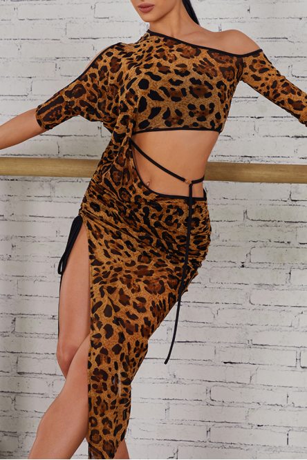 Women's L:atin Dance METALLIC LUSTER Dress 2406 Wild Leopard