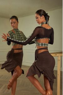 Спідниця для бальних танців для латини від бренду ZYM Dance Style модель 23105 Coffee Brown
