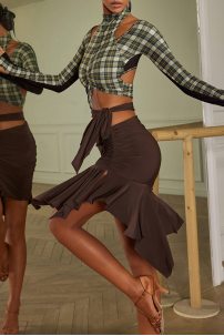 Latin dance skirt by ZYM Dance Style model 23105 Coffee Brown